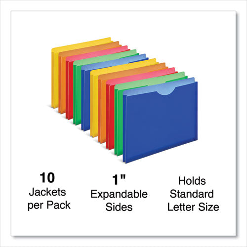 Expanding Poly File Jackets, 1 Section, Straight Tab, Letter Size, Assorted, 10/pack.