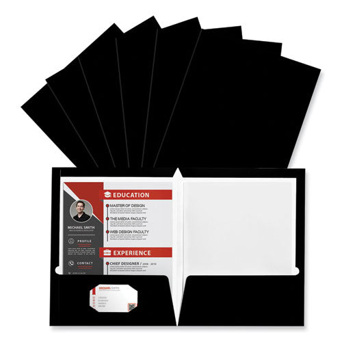 Laminated Two-pocket Folder, Cardboard Paper, 100-sheet Capacity, 11 X 8.5, Black, 25/box.