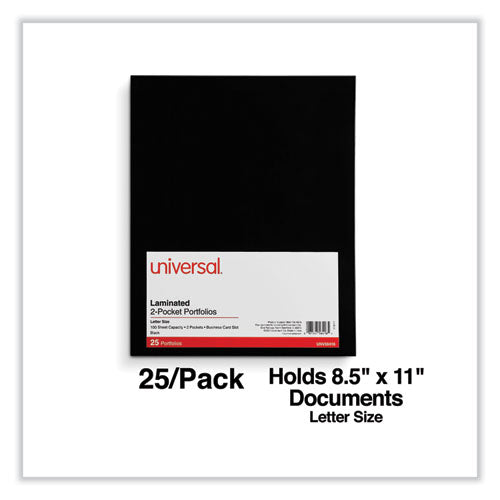 Laminated Two-pocket Folder, Cardboard Paper, 100-sheet Capacity, 11 X 8.5, Black, 25/box.