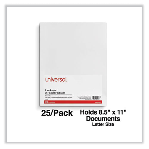 Laminated Two-pocket Portfolios, Cardboard Paper,100-sheet Capacity, 11 X 8.5, White, 25/box