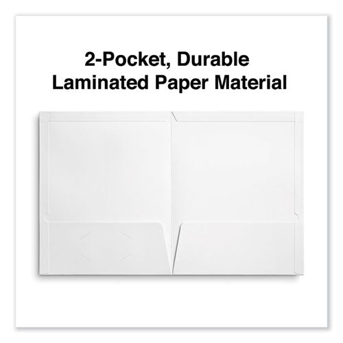 Laminated Two-pocket Portfolios, Cardboard Paper,100-sheet Capacity, 11 X 8.5, White, 25/box