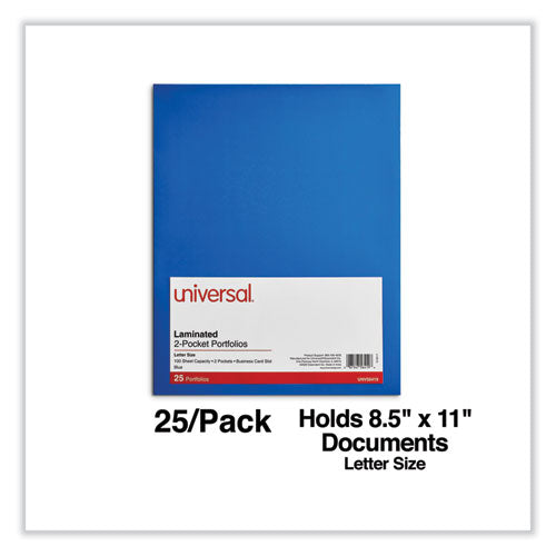 Laminated Two-pocket Folder, Cardboard Paper, 100-sheet Capacity, 11 X 8.5, Blue, 25/box.