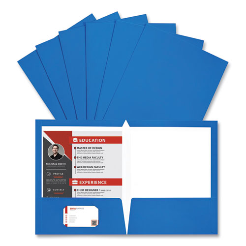 Laminated Two-pocket Folder, Cardboard Paper, 100-sheet Capacity, 11 X 8.5, Blue, 25/box.