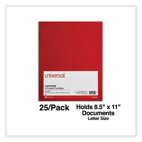 Laminated Two-pocket Folder, Cardboard Paper, 100-sheet Capacity, 11 X 8.5, Red, 25/box.