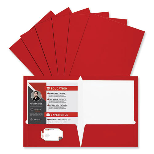 Laminated Two-pocket Folder, Cardboard Paper, 100-sheet Capacity, 11 X 8.5, Red, 25/box.