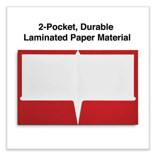 Laminated Two-pocket Folder, Cardboard Paper, 100-sheet Capacity, 11 X 8.5, Red, 25/box.