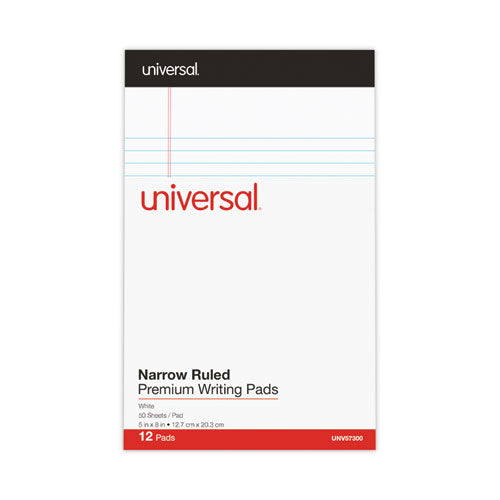 Premium Ruled Writing Pads With Heavy-duty Back, Narrow Rule, Black Headband,50 White 5 X 8 Sheets, 12/pack