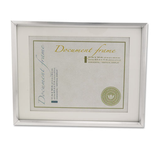 Plastic Document Frame With Mat, 11 X 14 And 8.5 X 11 Inserts, Metallic Silver