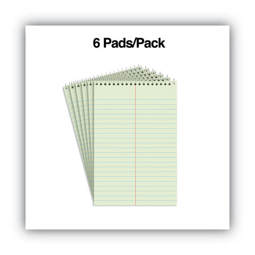 Steno Pads, Gregg Rule, Red Cover, 80 Green-tint 6 X 9 Sheets, 6/pack
