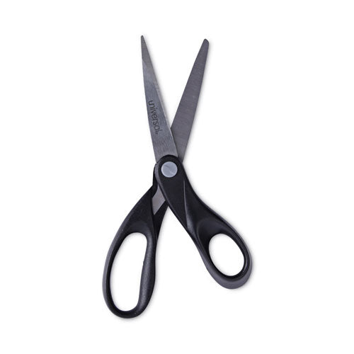 Stainless Steel Office Scissors, 8" Long, 3.75" Cut Length, Black Straight Handle