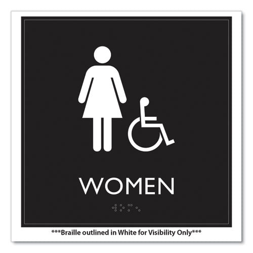 Ada Sign, Women Accessible, Plastic, 8 X8, Clear/white.
