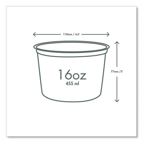 Round Deli Pots, Compostable, 16 Oz, 4.6 Diameter X 3"h, Clear, Plastic, 500/carton.