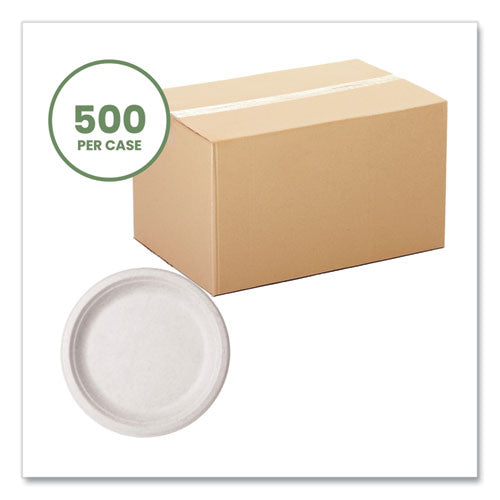 Molded Fiber Tableware, Compostable, Plate, 9" Diameter, White, 500/carton.