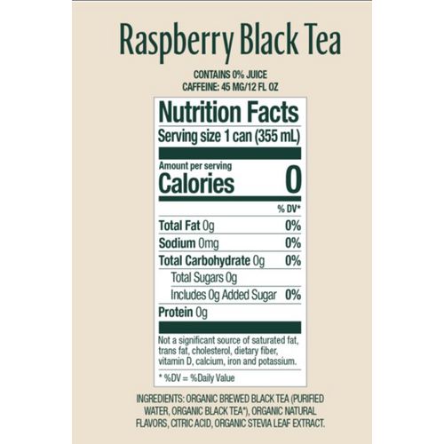 Zero Sugar Naturally Sweetened Black Tea, Raspberry, 12 Oz Can, 12/carton