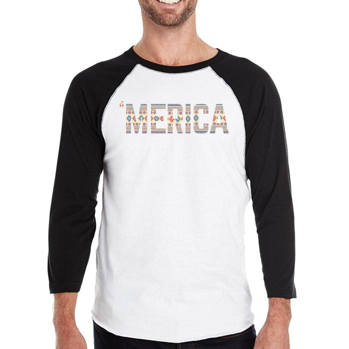 'Merica Mens Baseball Jersey For Independence Day Tribal Pattern.