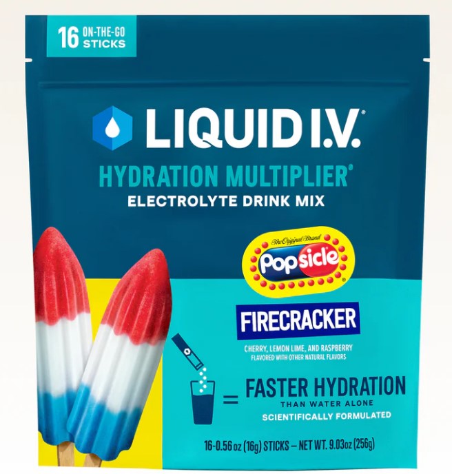 Liquid I.V. Firecracker Popsicle Hydration Multiplier - Electrolyte Powder Drink Mix Single-Serving Non-GMO Sticks 1 Pack 16 Servings