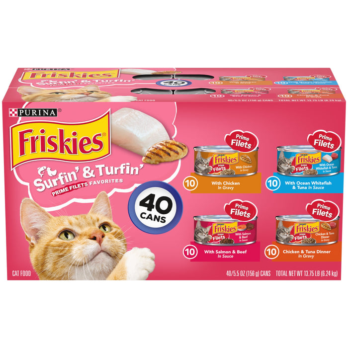 Purina Friskies Surfin' and Turfin' Wet Cat Food Variety Pack, 5.5 oz Cans (40 Pack)