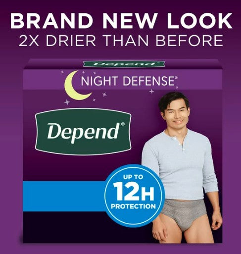 Depend Night Defense Adult Incontinence Underwear for Men, Overnight, XL, Grey, 12Ct