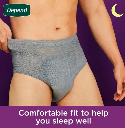 Depend Night Defense Adult Incontinence Underwear for Men, Overnight, XL, Grey, 12Ct