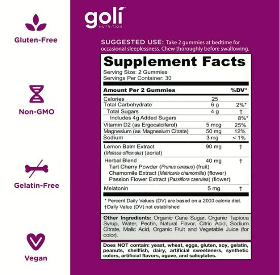 Goli Nutrition Sleep Gummies, 60 Count