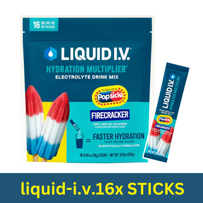 Liquid I.V. Firecracker Popsicle Hydration Multiplier - Electrolyte Powder Drink Mix Single-Serving Non-GMO Sticks 1 Pack 16 Servings