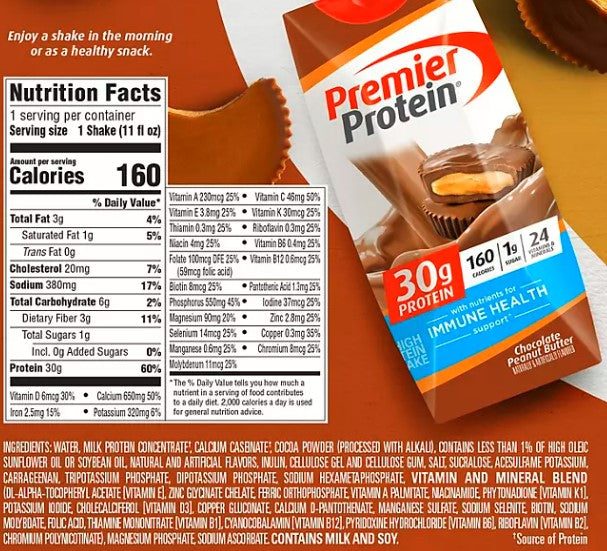 Premier Protein 30g. High Protein Shake, Chocolate Peanut Butter (11 fl. oz., 15 pk.)