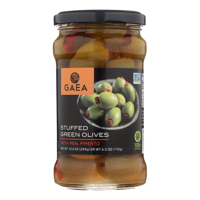 Gaea Stuffed Green Olives With Real Pimento  - Case Of 8 - 6 Oz.