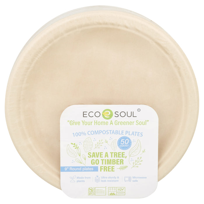 Ecosoul - Rnd Plate 9 Inch Bagasse - Case Of 8-50 Ct.