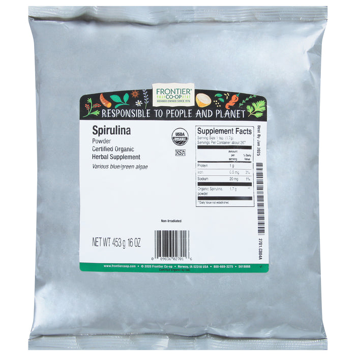 Frontier Herb 100% Organic Spirulina Powder -1 Lb.