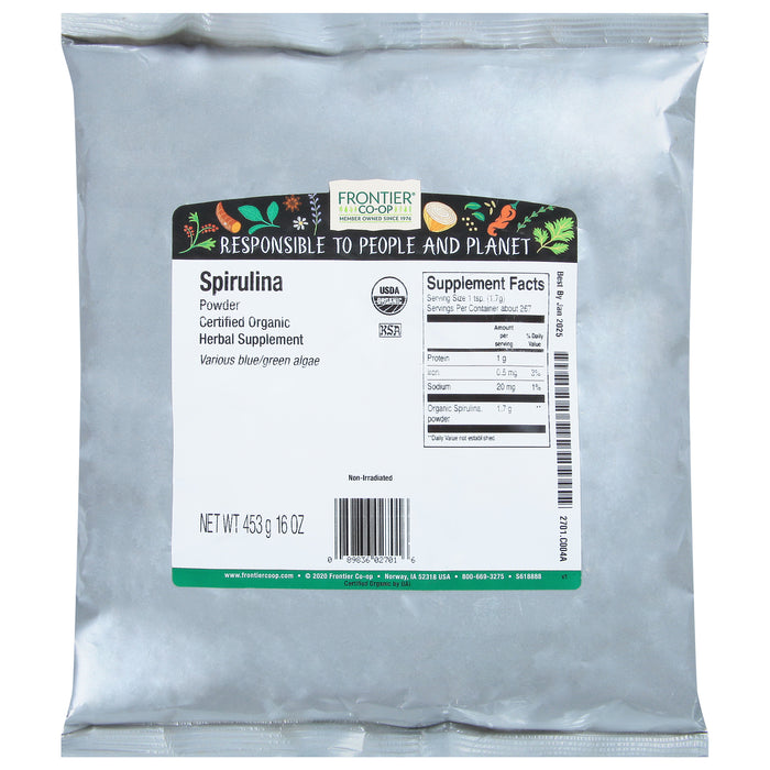 Frontier Herb 100% Organic Spirulina Powder - 1 Lb