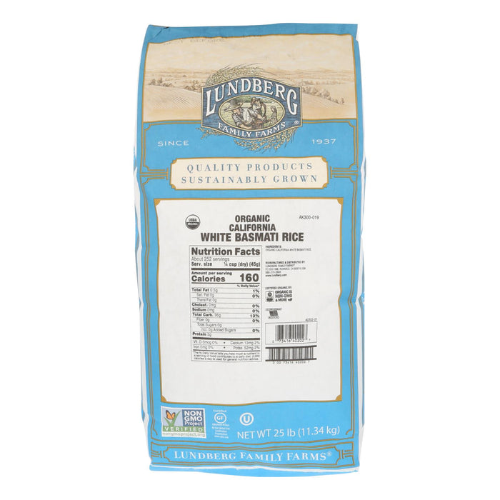 Lundberg Family Farms Organic California White Basmati Rice - Case Of 25 Lbs.