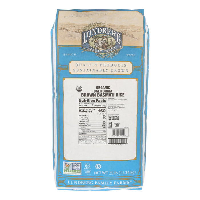 Lundberg Family Farms Organic Rice - Brown Basmati - Case Of 25 Lbs.