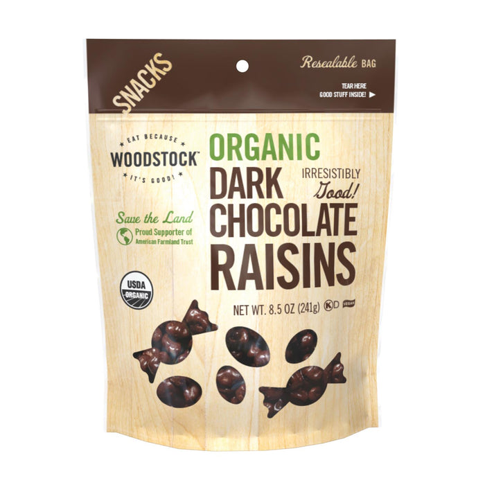 Woodstock Organic Dark Chocolate Raisins - Case Of 8 - 8.5 Oz.