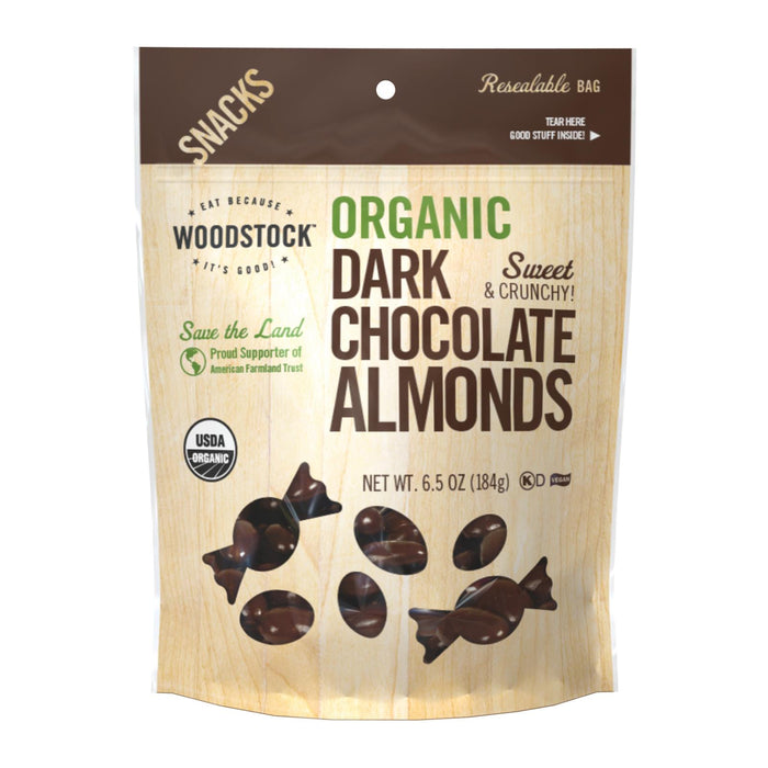 Woodstock Organic Dark Chocolate Almonds - Case Of 8 - 6.5 Oz.