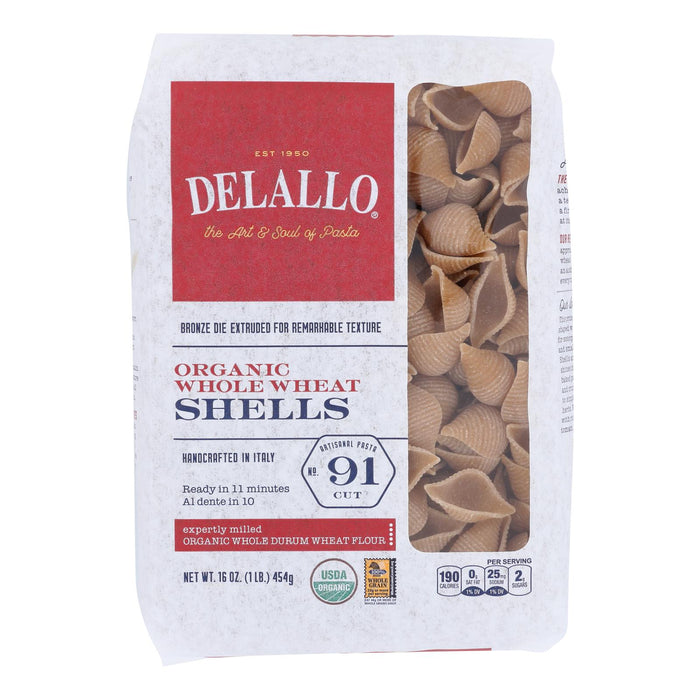 Delallo -Pasta Organic Shells Whole Wheat Number 91 - Case Of 8-16 Ounces