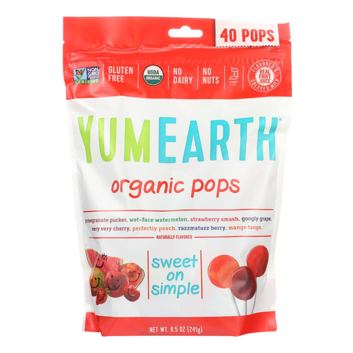Yummy Earth Organics Lollipops - Organic Pops -40 Plus - Assorted - 8.5 Oz - Case Of 12