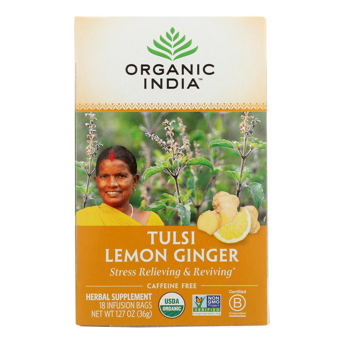 Organic India Tulsi Tea Lemon Ginger - 18 Tea Bags - Case Of 6.