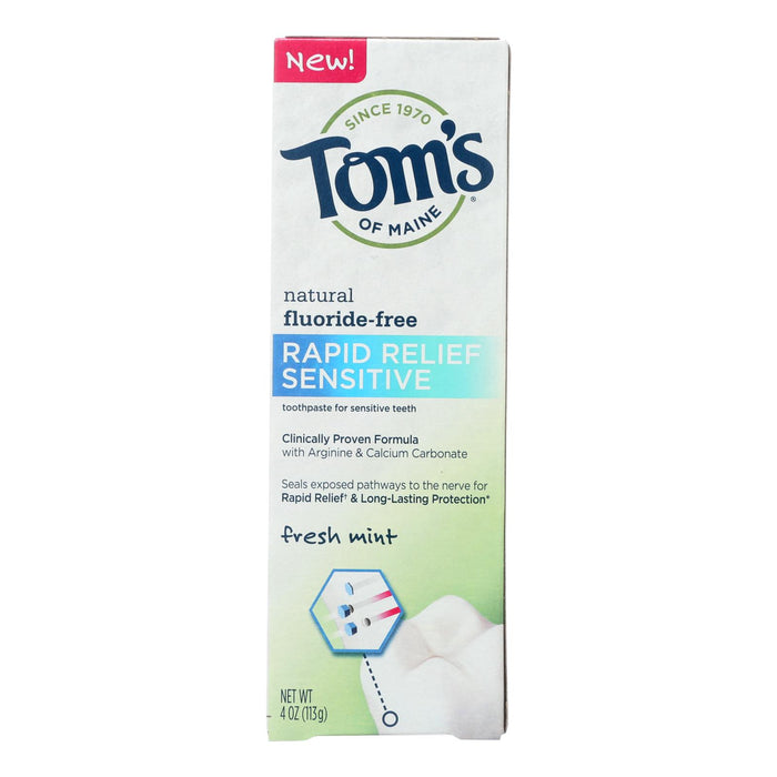 Tom's Of Maine Rapid Relief Sensitive Toothpaste - Fresh Mint Fluoride-free - Case Of 6 - 4 Oz