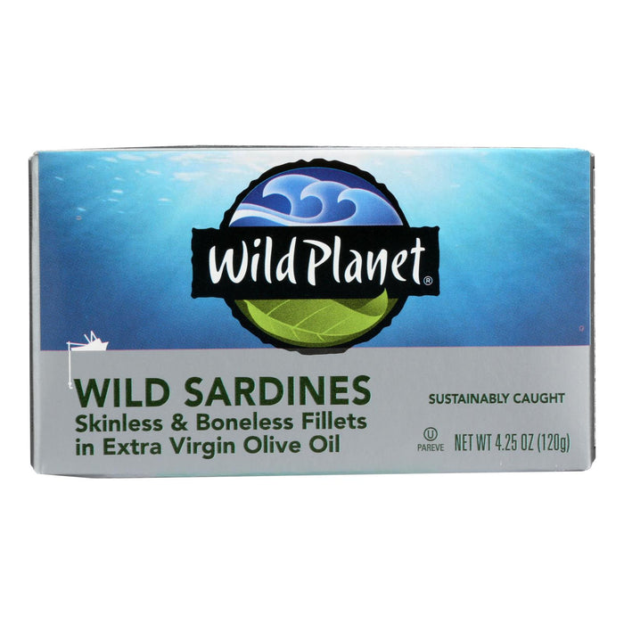 Wild Planet Wild Sardines - Skinless Boneless Fillets In Olive Oil - Case Of 12 - 4.25 Oz.