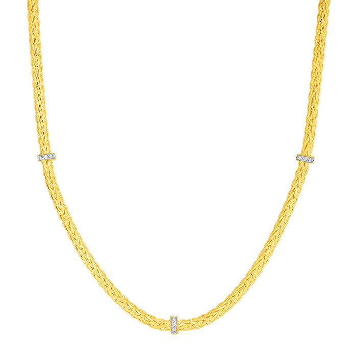 Woven Rope Necklace with Diamond Accents in 14k Yellow Gold.