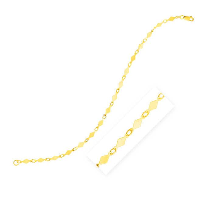 14K Yellow Gold Polished Diamond Motif Chain Bracelet.