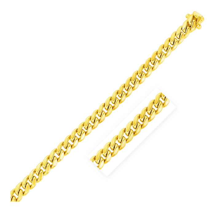 7.5mm 14k Yellow Gold Semi Solid Miami Cuban Chain.