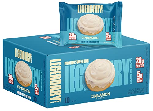 Legendary Foods High Protein Snack Cinnamon Sweet Roll | 20 Gr Pure Bar Alternative Low Carb Food Sugar and Gluten Free Keto Breakfast Snacks Healthy Flavored Rolls (10-pack)