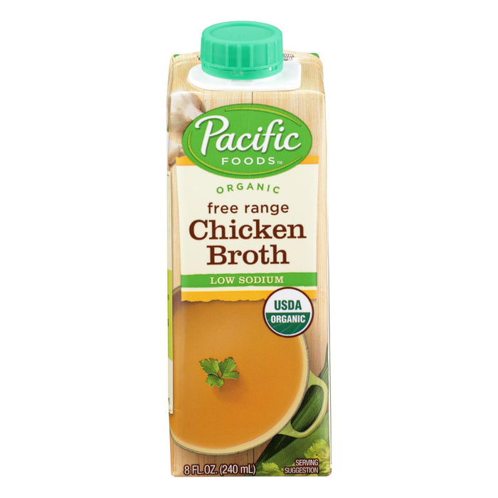 Pacific Natural Foods Free Range Chicken Broth - Low Sodium -Case Of 6 - 8 Fl Oz.