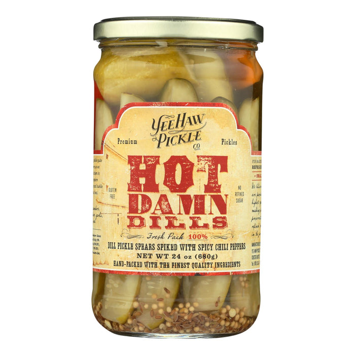 Yee-haw Pickle Dills Pickle - Hot Damn - Case Of 6 - 24 Oz