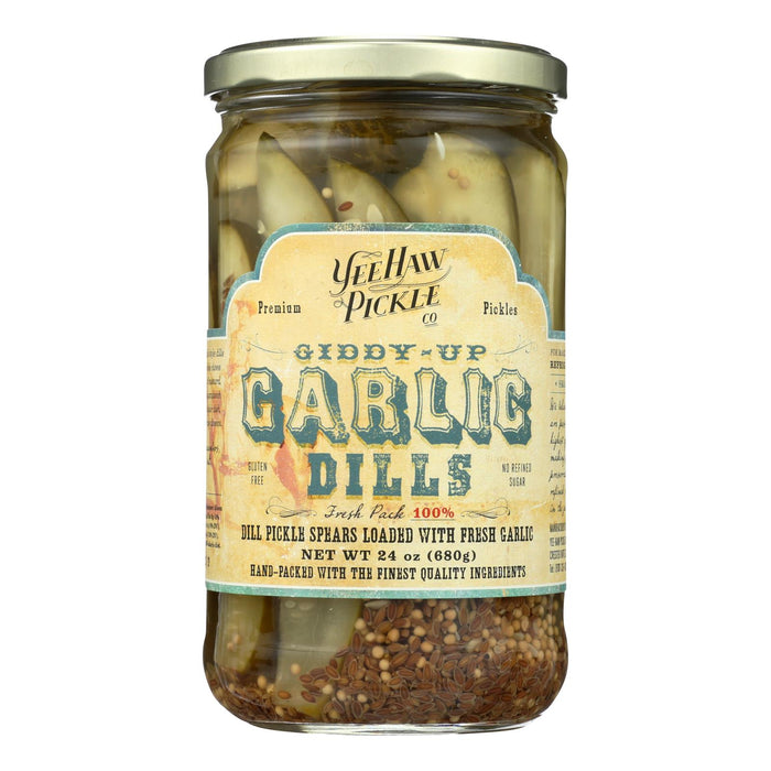 Yee-haw Pickle Dills Pickle - Giddy Up Garlic - Case Of 6 - 24 Oz