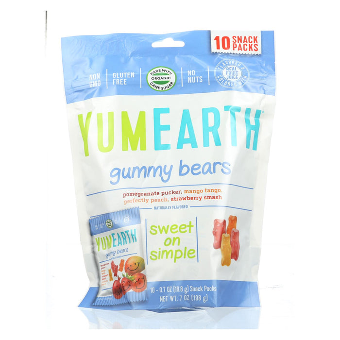 Yummy Earth Organics Gummy Bears -Organic - Snack Pack - .7 Oz - 10 Count - Case Of 12