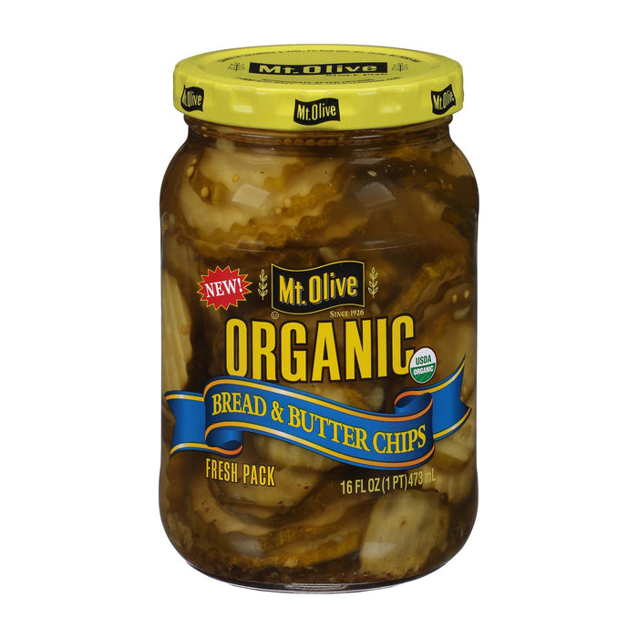 Mt Olive Pickle Co -Organic Pickles - Bread And Butter Chips - Case Of 6 - 16 Fl Oz.