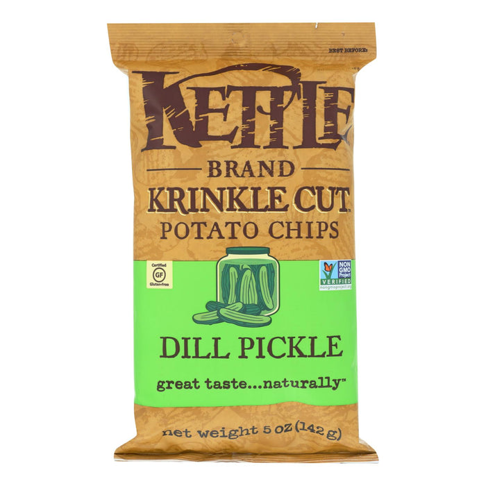 Kettle Brand Krinkle Cut Potato Chips - Dill Pickle - Case Of 15 - 5 Oz