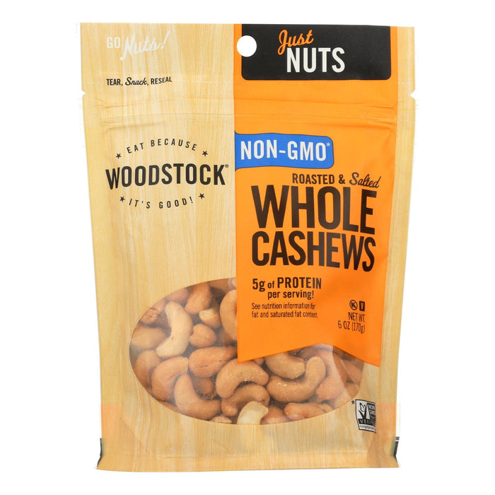 Woodstock Non-gmo Whole Cashews, Roasted And Salted - Case Of 8 - 6 Oz.